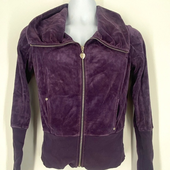 Vintage American Twisted Heart Velour Jacket Y2K Style – dark purple Size M - Picture 1 of 7